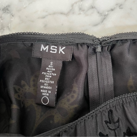 Y2K Vintage MSK Full Velvet Flocked Swing Skirt Black Floral Geometric Patterns - Picture 9 of 9